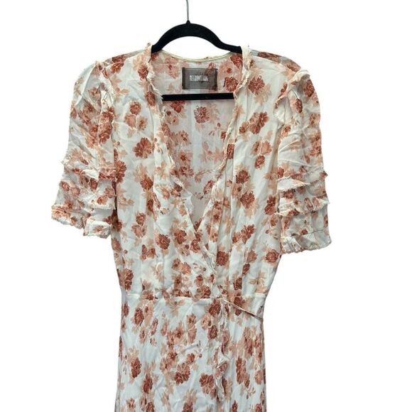 Reformation Lottie Floral Wrap Maxi Dress Pink Red M Ruffle Sleeve High Low Hem - Picture 10 of 15